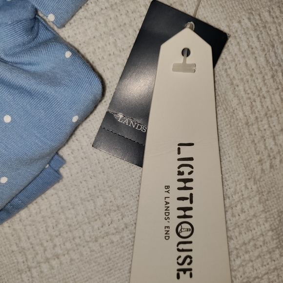 🆕Lands' End | Polka Dot Turtleneck Women's Large Light Blue & White - Picture 2 of 9